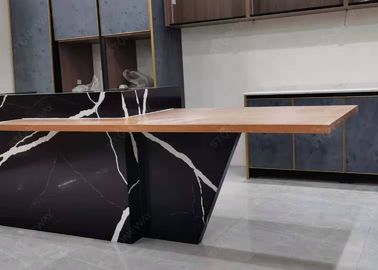 Résistance thermique de quartz de cuisine de plan de travail en pierre artificiel noir solide de partie supérieure du comptoir